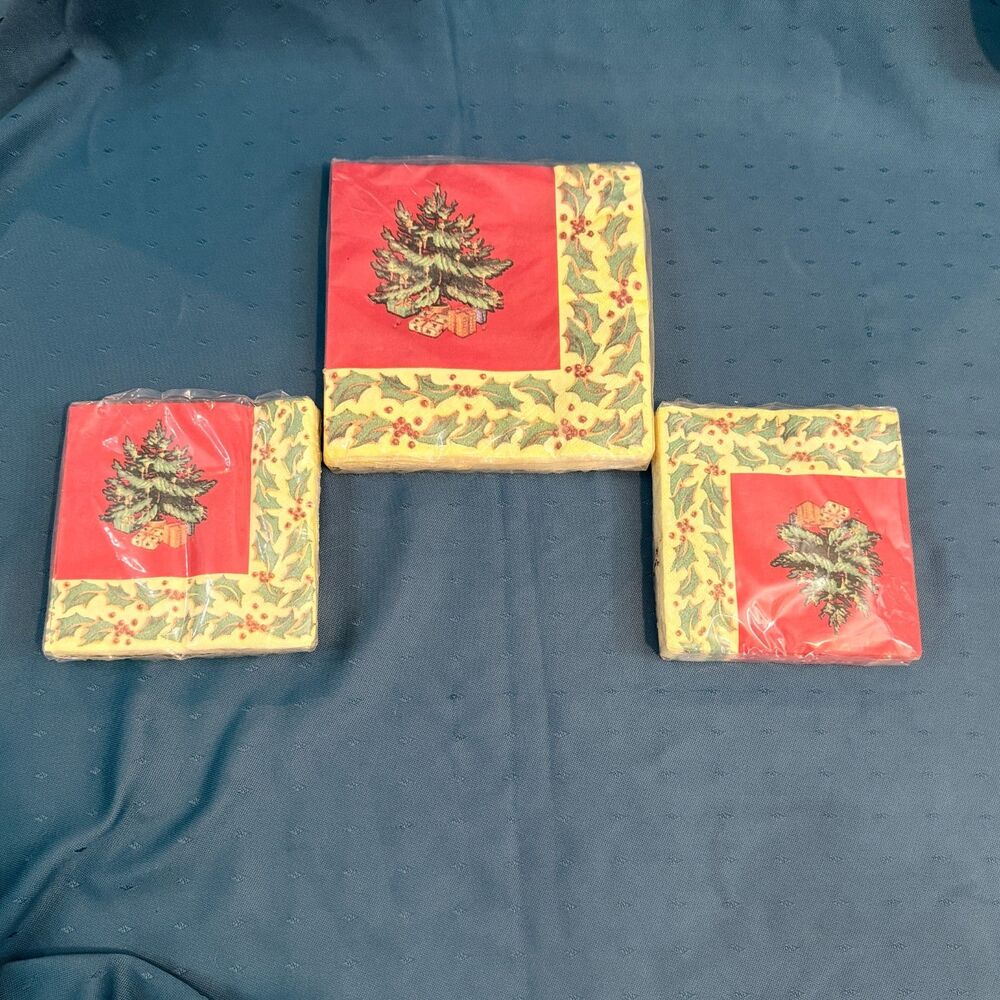 American Greetings Christmas Napkins Lot of 3 Holly Tree 48 Count USA
